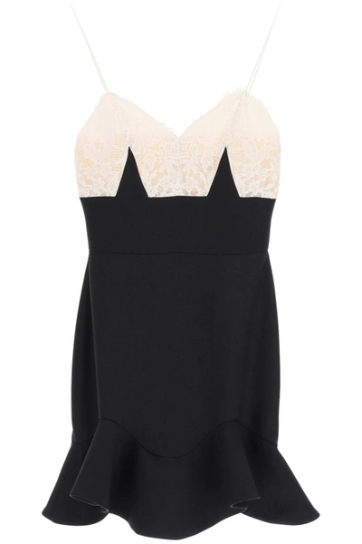 Shop Alexander Mcqueen Mini Dress With Lace In Black Ivory