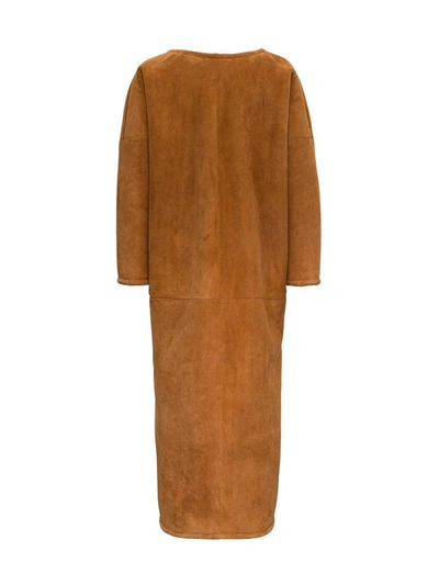 Shop Plan C Long Suede Coat In Brown