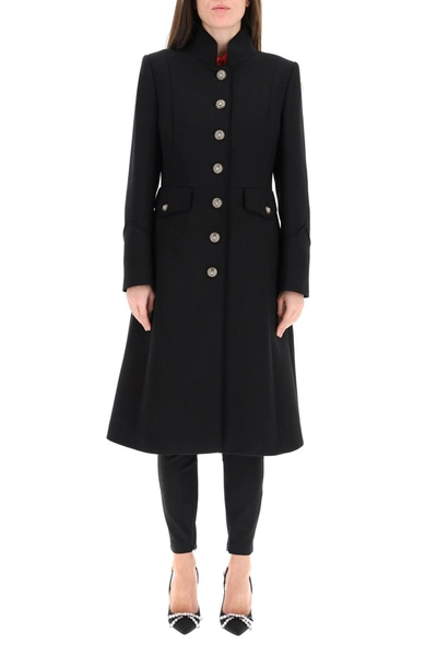 Shop Dolce & Gabbana Wool Coat With Heraldic Buttons In Nero