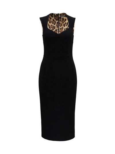 Shop Dolce & Gabbana Midi Crepe Dress In Black