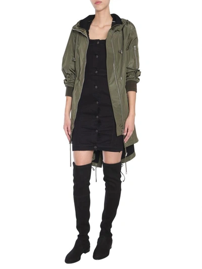 Shop Moschino Parka With Lace-up Detail In Military Green