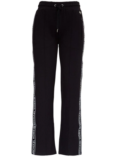 Shop Michael Michael Kors Modal Blend Trousers With Logoed Side Bands In Black