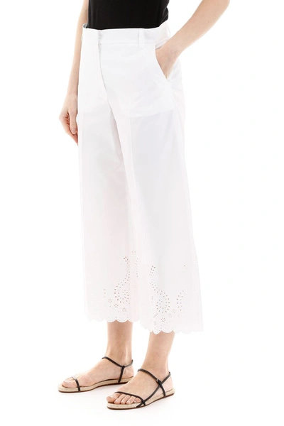 Shop Weekend Max Mara Laser-cut Trousers In Bianco Ottico