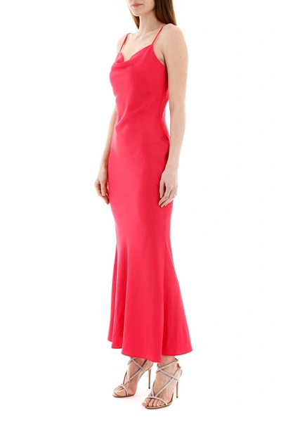 Shop In The Mood For Love Long Satin Dress In Fuchsia