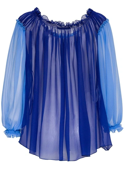 Shop Alberta Ferretti Pleated Silk Chiffon Shirt In Blu