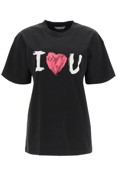 Shop Balenciaga I Love You Print T-shirt In Black White