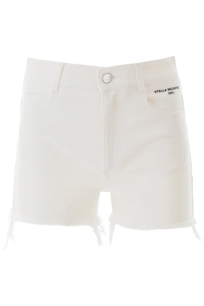 Shop Stella Mccartney Denim Shorts With Logo In Organic White