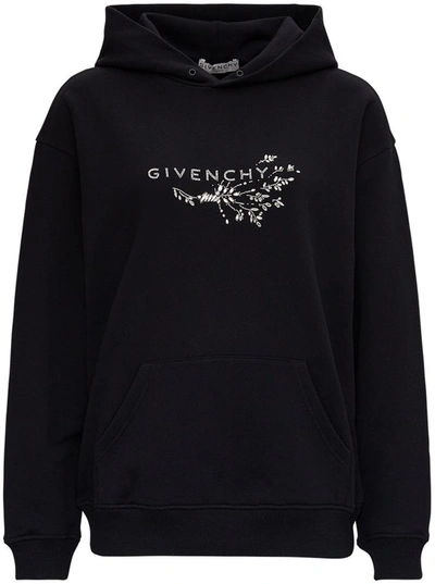 Shop Givenchy Jersey Hoodie With Embroidered Logo In Black