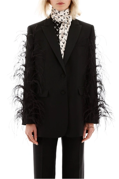Shop Valentino Jacket With Ostrich Feathers In Nero