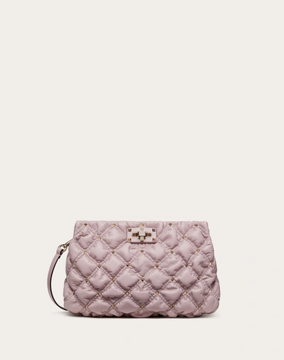 Shop Valentino Garavani Spikeme Nappa Clutch In Water Lilac