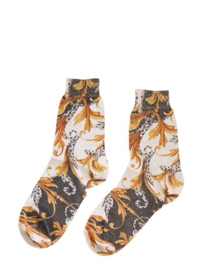 Shop Versace Baroque Printed Socks In Multicolour