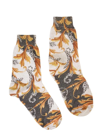 Shop Versace Baroque Printed Socks In Multicolour