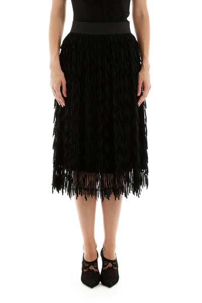 Shop Dolce & Gabbana Fringed Tulle Skirt In Nero