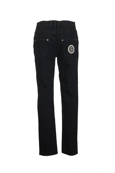 Shop Balmain High-waist Slim-leg Jeans In Black