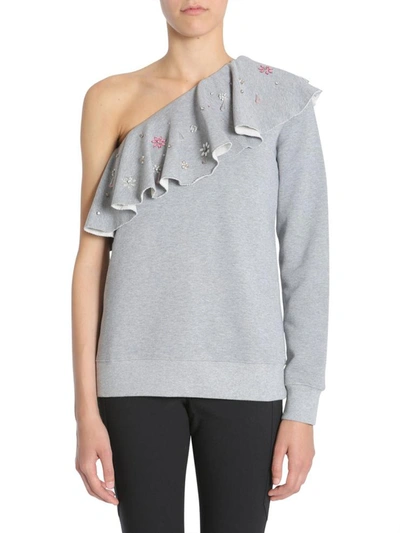 Shop Msgm One-shoulder Sweatshirt In Grey