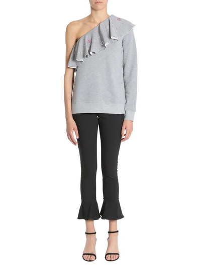 Shop Msgm One-shoulder Sweatshirt In Grey