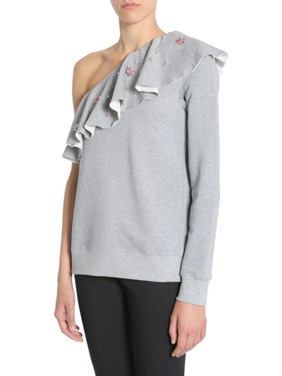 Shop Msgm One-shoulder Sweatshirt In Grey