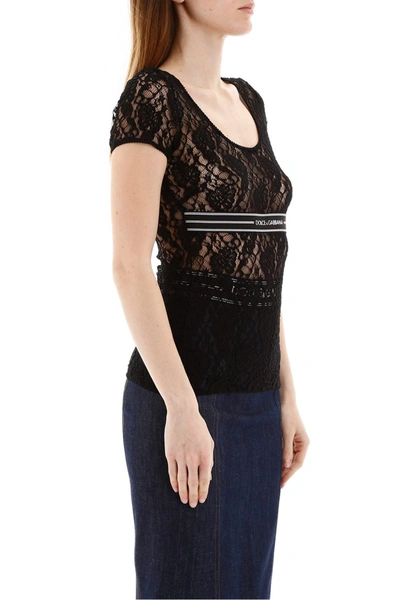Shop Dolce & Gabbana Lace T-shirt With Logo In Nero