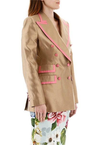 Shop Dolce & Gabbana Two-tone Shantung Blazer In Beige