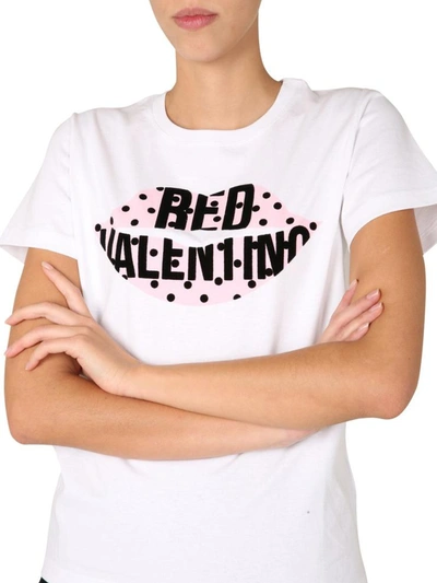 Shop Red Valentino T-shirt With Mouth Print In White