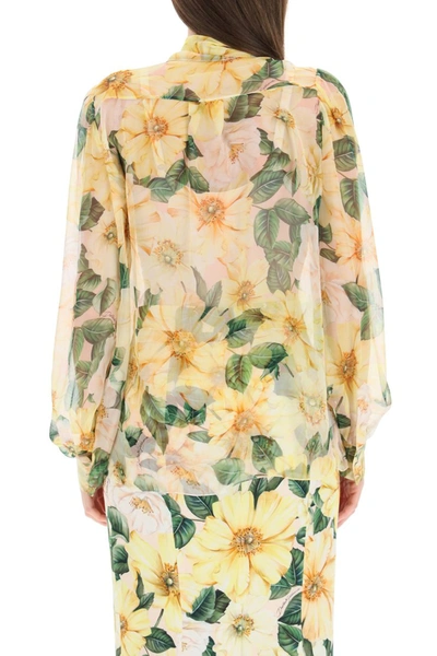 Shop Dolce & Gabbana Chiffon Shirt With Camelie Print In Camelie Bca F Rosa