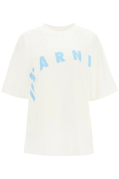 Shop Marni Oversized T-shirt With Logo In Lily White