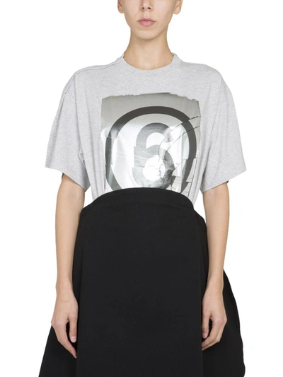 Shop Mm6 Maison Margiela T-shirt With Logo Print In Grey