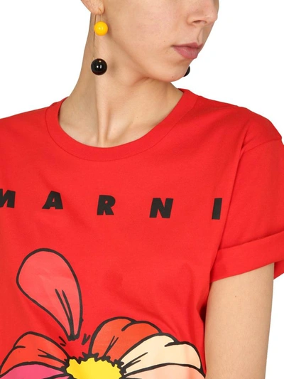 Shop Marni T-shirt With Flower Print In Red