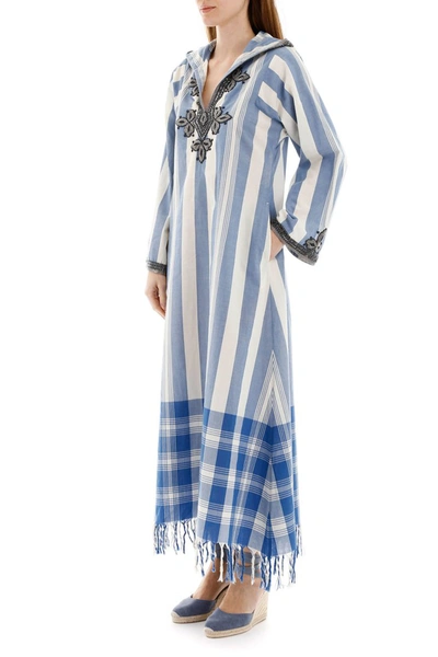 Shop Tory Burch Embroidered Kaftan Dress In Light Blue