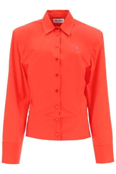 Shop Attico The  Cotton Shirt With Shoulder Pads In Rosso
