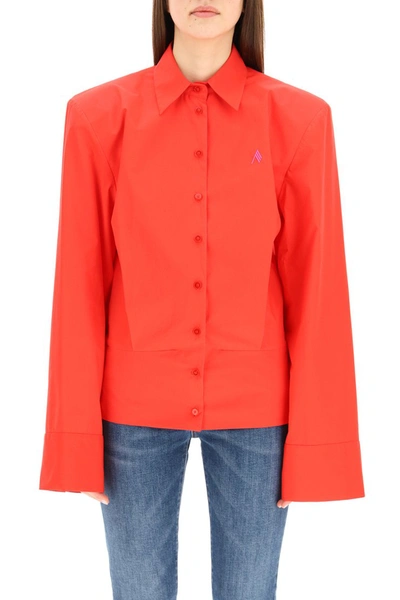 Shop Attico The  Cotton Shirt With Shoulder Pads In Rosso