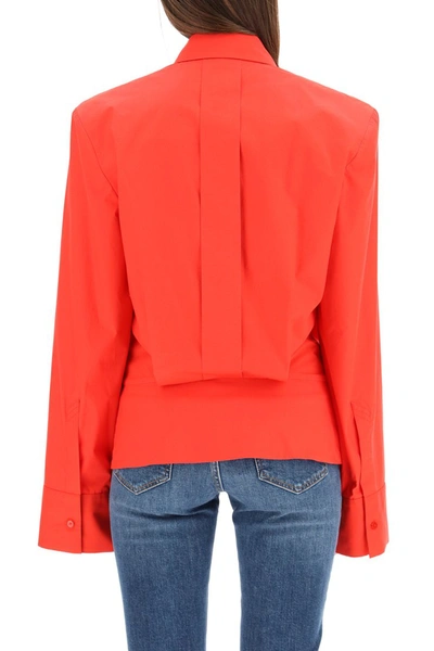 Shop Attico The  Cotton Shirt With Shoulder Pads In Rosso