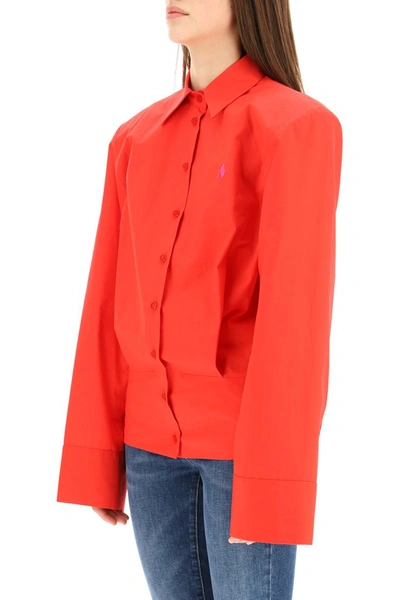 Shop Attico The  Cotton Shirt With Shoulder Pads In Rosso