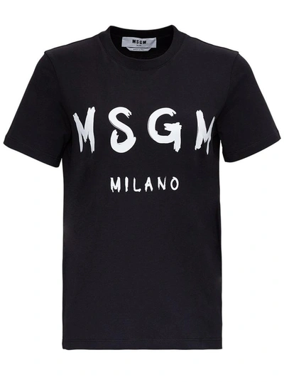 Shop Msgm Jersey T-shirt With Logo Print In Black
