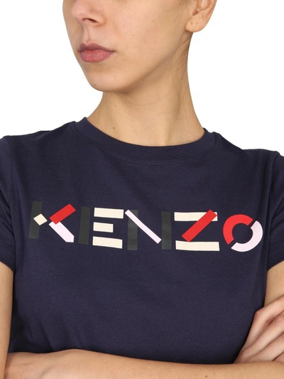 Shop Kenzo T-shirt With Logo Print In Blue