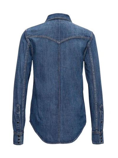 Shop Saint Laurent Western Shirt In Denim In Blu