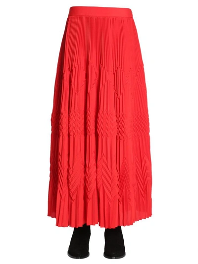 Shop Givenchy Long Pleated Skirt In Red
