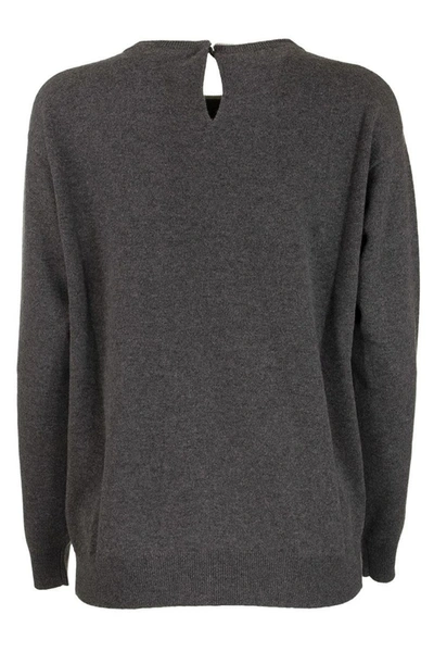 Shop Brunello Cucinelli Crewneck Sweater Virgin Wool, Cashmere And Silk Sweater With Precious Faux-layeri In Lead