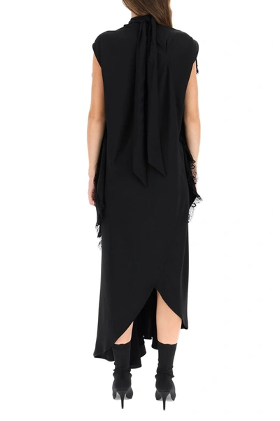 Shop Balenciaga Long Dress With Lace Trims In Black