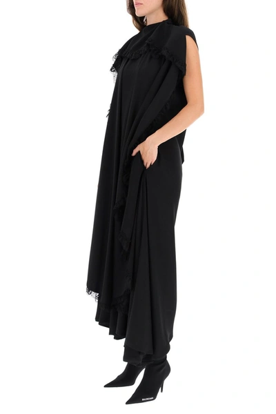 Shop Balenciaga Long Dress With Lace Trims In Black