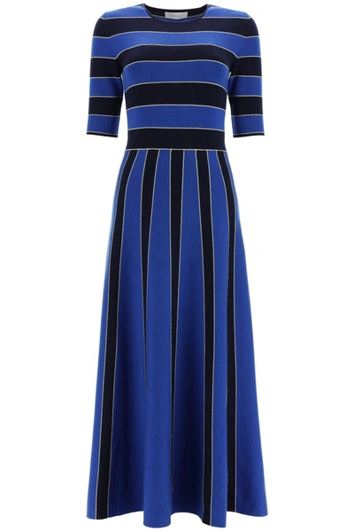 Shop Gabriela Hearst Capote Cashmere And Wool Dress In Navy Cobalt Blue Stripe