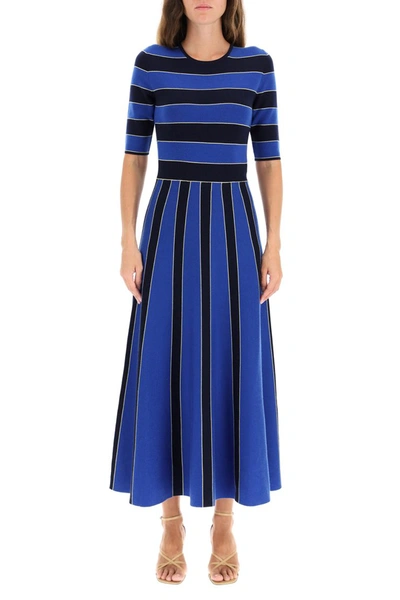 Shop Gabriela Hearst Capote Cashmere And Wool Dress In Navy Cobalt Blue Stripe