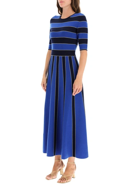 Shop Gabriela Hearst Capote Cashmere And Wool Dress In Navy Cobalt Blue Stripe