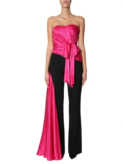 Shop Moschino Jumpsuit With Silk-draped Inserts In Black