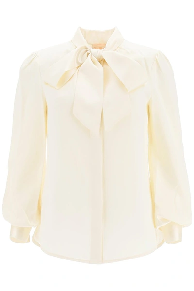 Shop Tory Burch Satin Blouse With Bow In New Ivory