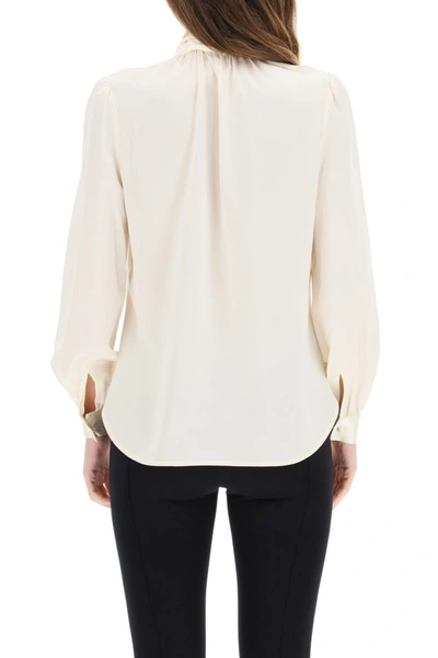 Shop Tory Burch Satin Blouse With Bow In New Ivory
