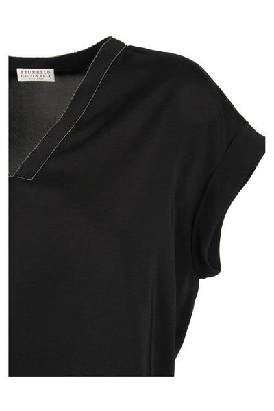 Shop Brunello Cucinelli Silk T-shirt With Monili Details In Black