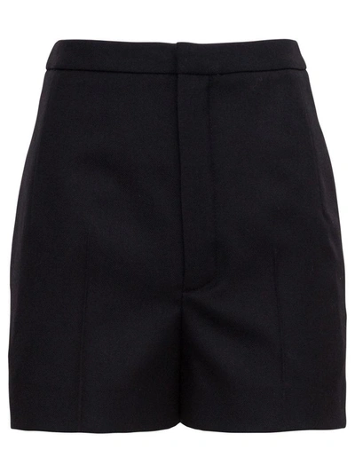 Shop Saint Laurent Pleated Wool Gabardine Shorts In Black