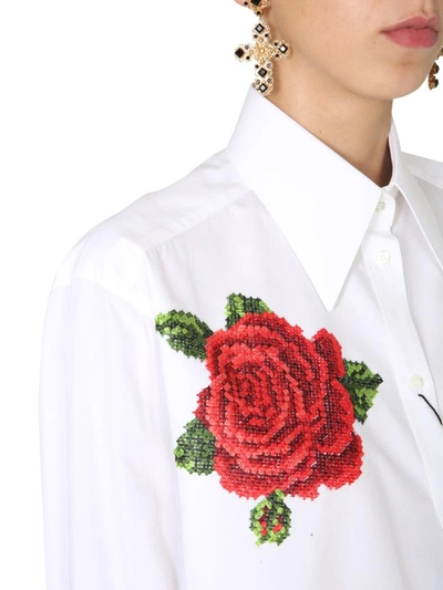 Shop Dolce & Gabbana Hand Embroidered Roses Shirt In White