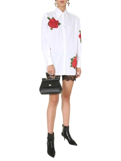 Shop Dolce & Gabbana Hand Embroidered Roses Shirt In White